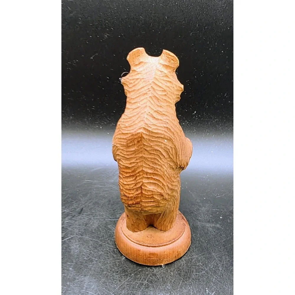 Vintage Hand Carved Wood Wooden Bear Match Holder Figurine 6.5